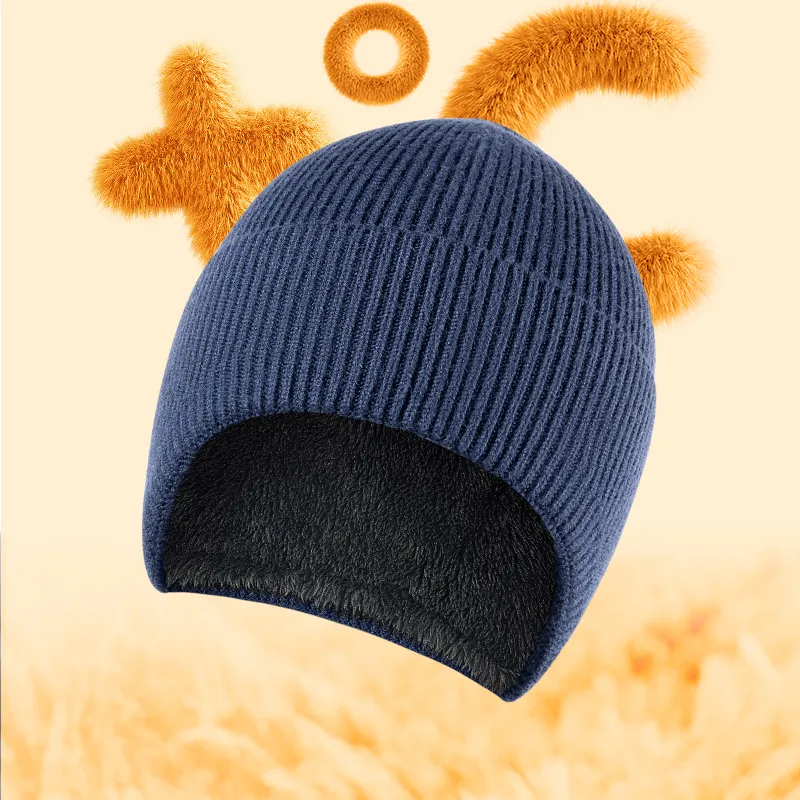 PEAK Viscose Polyester Polyamide Beanies Thickened And Fleece Lined Unisex Navy Blue-3