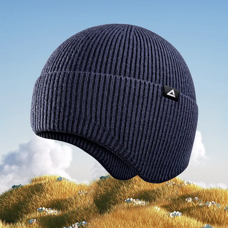 PEAK Viscose, Polyester Beanies Unisex Navy Blue-3