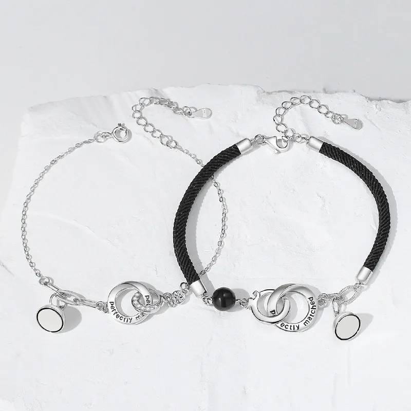 Barbie S925 Silver Bracelets Unisex Black White-2