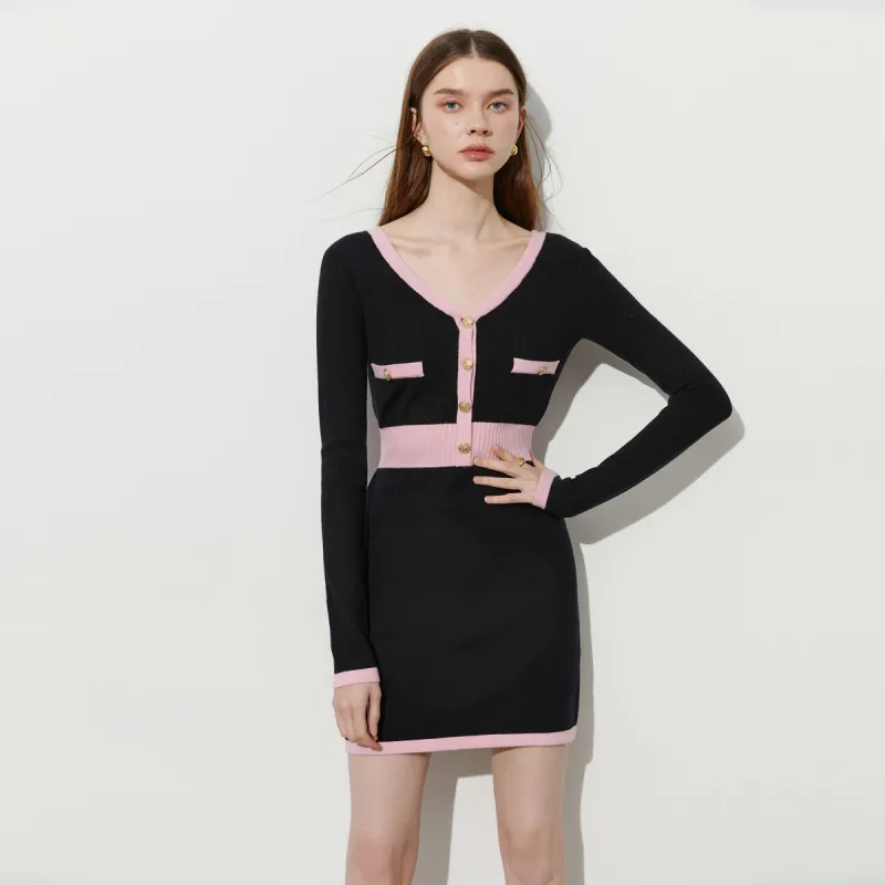 DPLAY Long Sleeved Dress Women's Black & Pink-2