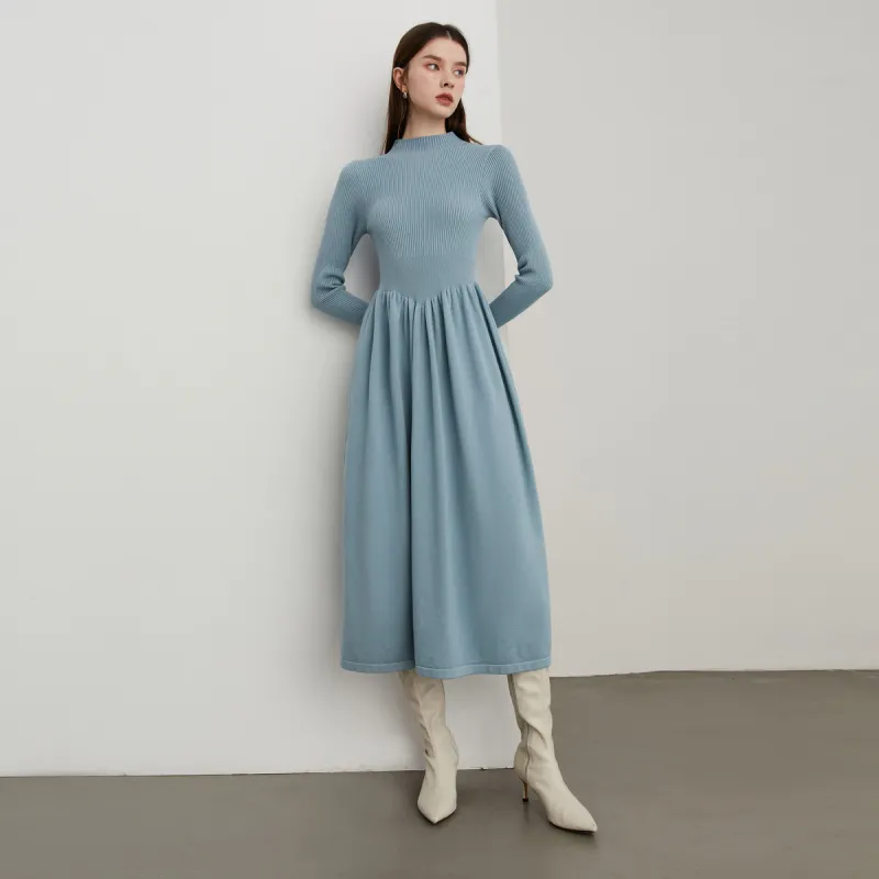 DPLAY Long Sleeved Dress Women's Sea Salt Blue-4