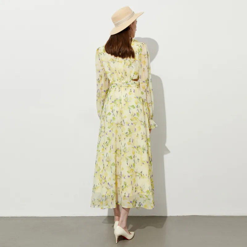 DPLAY Long Sleeved Dress Women's South Of France Holiday Yellow-3