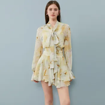 DPLAY Long Sleeved Dress Women's Yellow Gradient Dye Roland