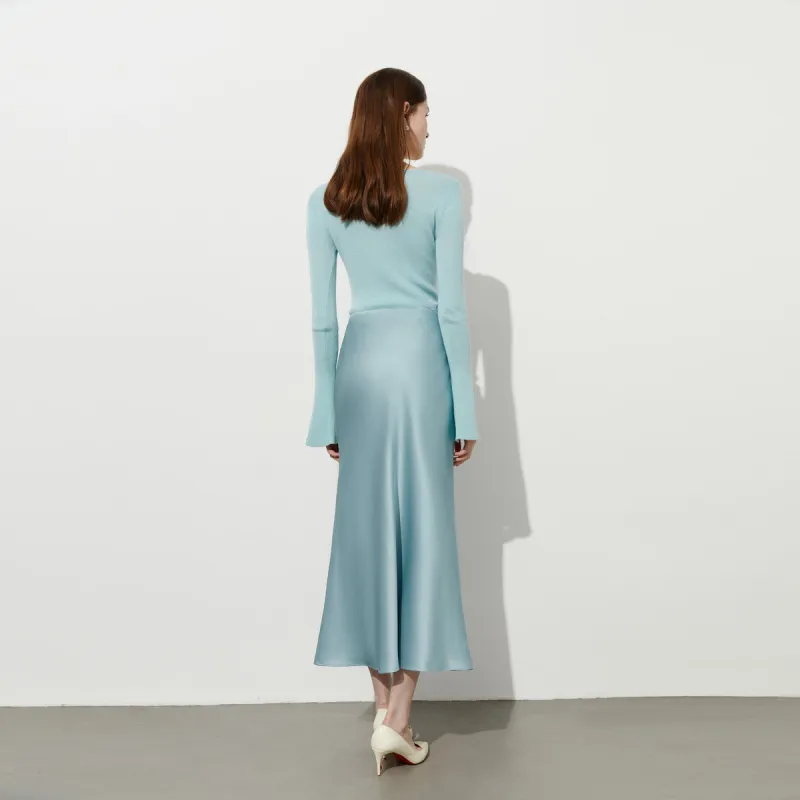 DPLAY Casual Long Skirt Women's Sea Salt Blue-5