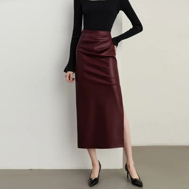 DPLAY Leather Long Skirt Women's Ancora Red-3