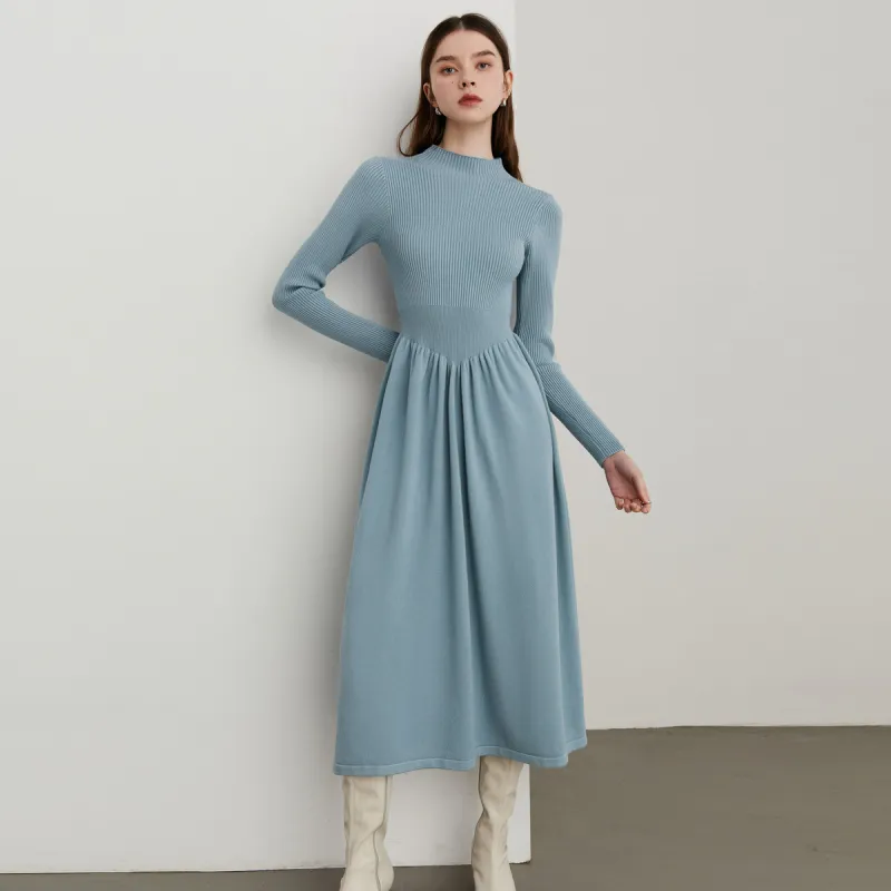 DPLAY Long Sleeved Dress Women's Sea Salt Blue-5