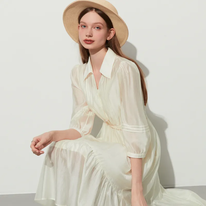 DPLAY Long Sleeved Dress Women's Creamy Apricot-1