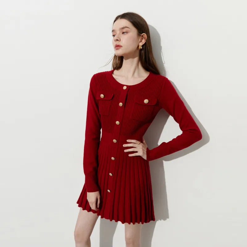 DPLAY Long Sleeved Dress Women's New Year Red-3
