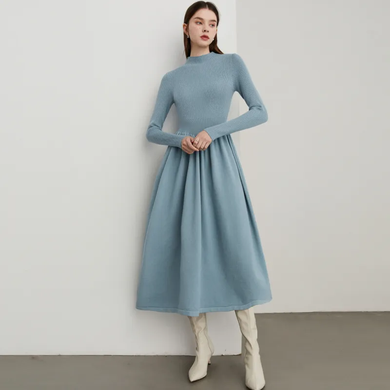 DPLAY Long Sleeved Dress Women's Sea Salt Blue-3