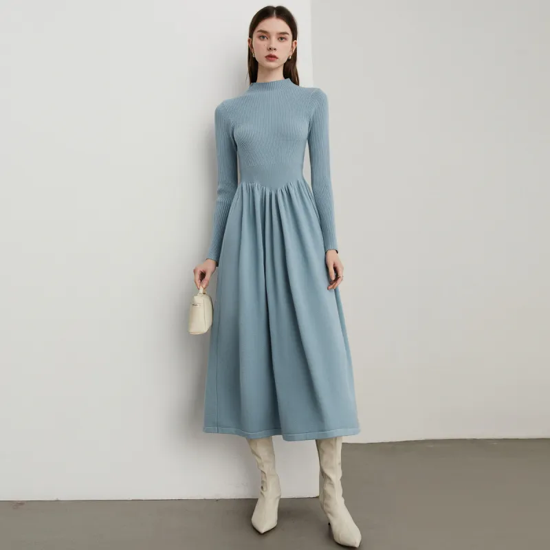 DPLAY Long Sleeved Dress Women's Sea Salt Blue-2