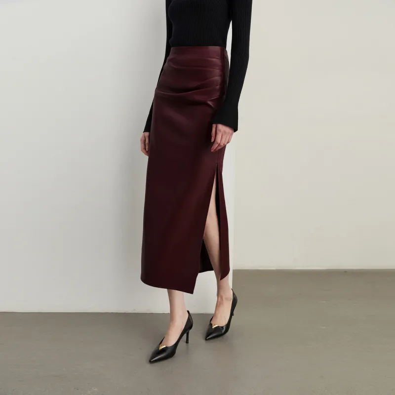 DPLAY Leather Long Skirt Women's Ancora Red-4