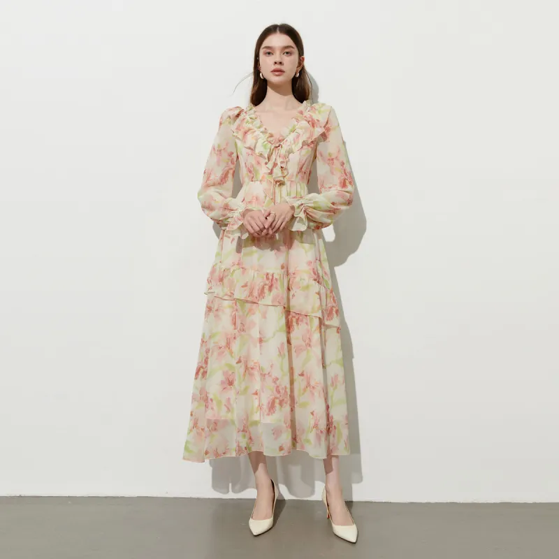 DPLAY Long Sleeved Dress Women's Pink Undertone Tulip-2