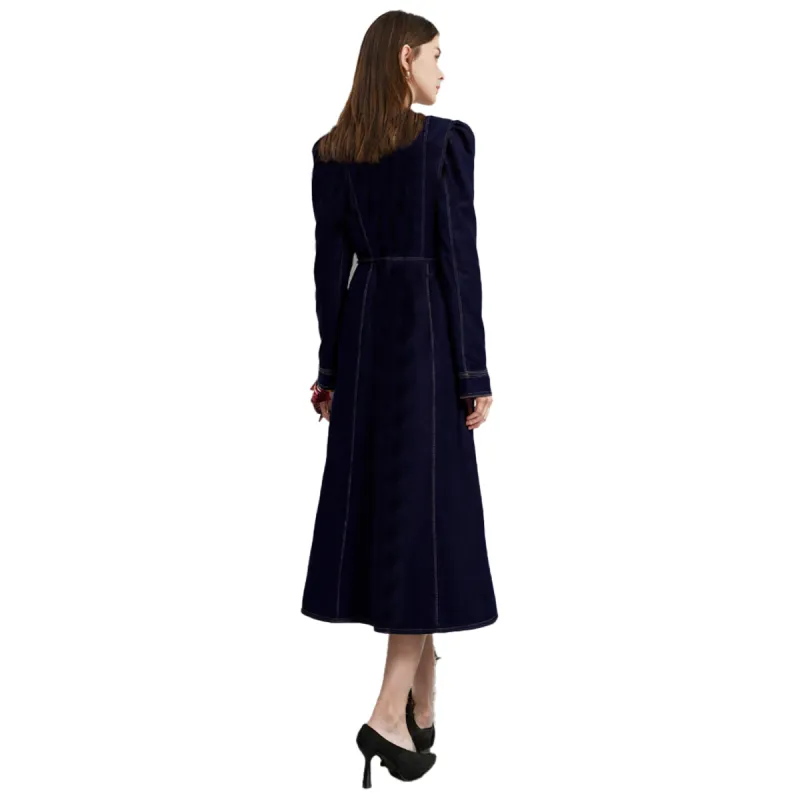 DPLAY Long Sleeved Dress Women's Denim Blue-4