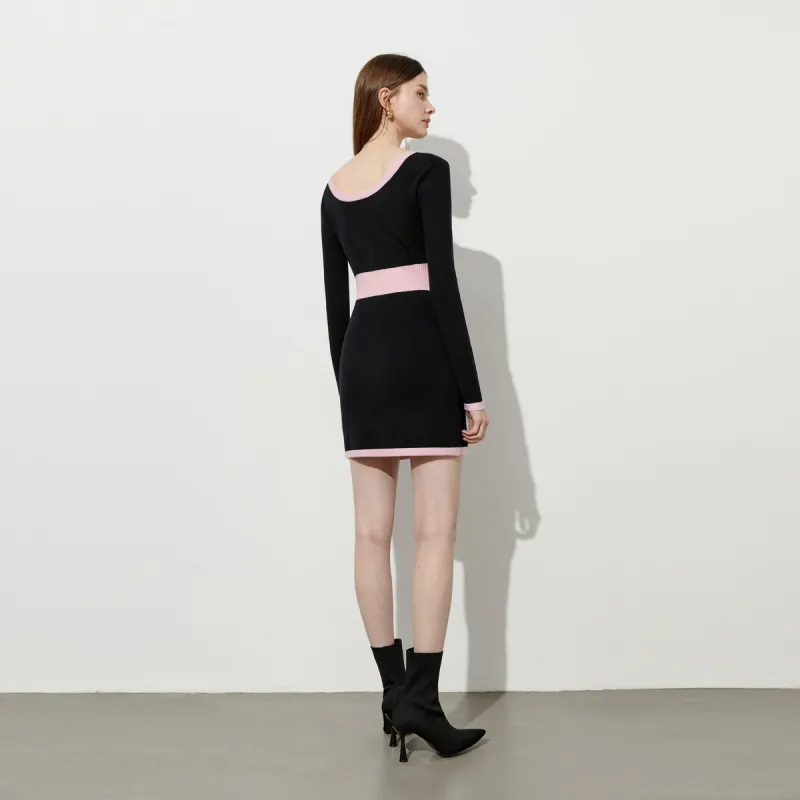 DPLAY Long Sleeved Dress Women's Black & Pink-0