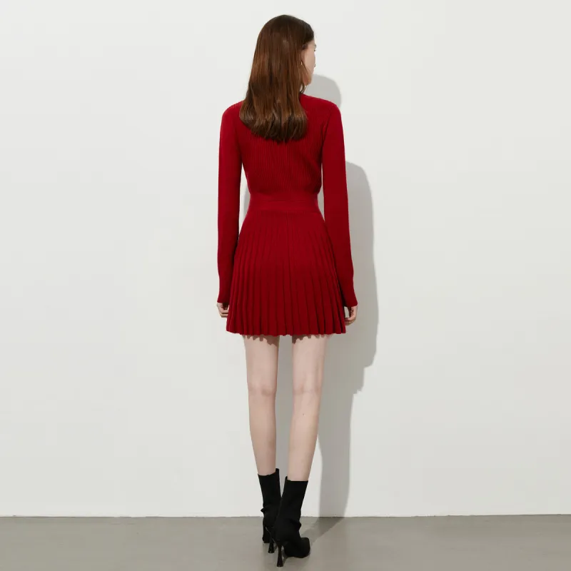 DPLAY Long Sleeved Dress Women's New Year Red-5