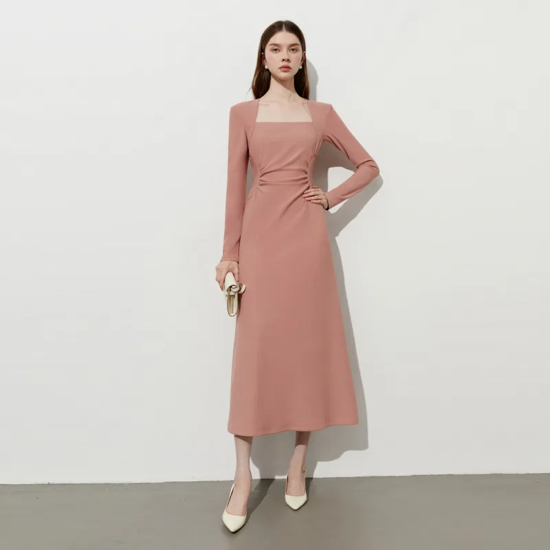 DPLAY Long Sleeved Dress Women's Gray Orange Pink-0