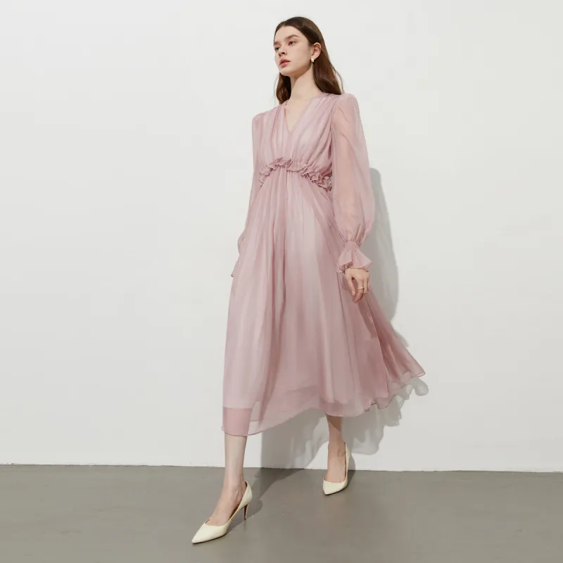 DPLAY Long Sleeved Dress Women's Gray Pink-2