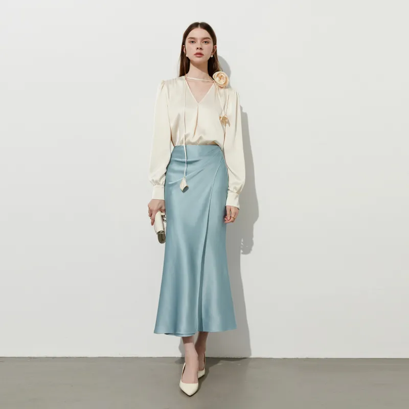 DPLAY Casual Long Skirt Women's Sea Salt Blue-3