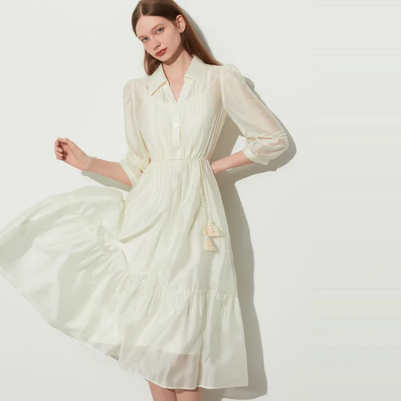 DPLAY Long Sleeved Dress Women's Creamy Apricot-3