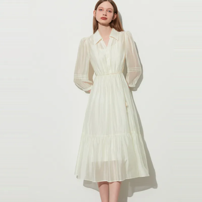DPLAY Long Sleeved Dress Women's Creamy Apricot-2