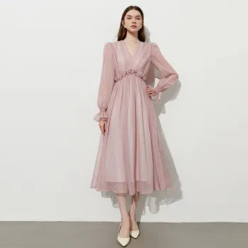 DPLAY Long Sleeved Dress Women's Gray Pink