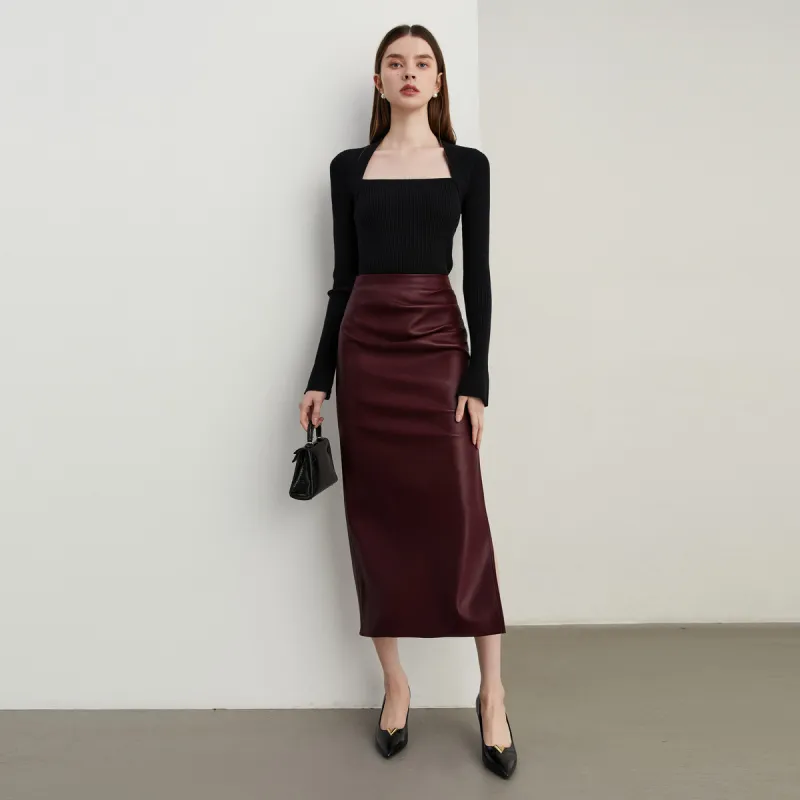 DPLAY Leather Long Skirt Women's Ancora Red-5