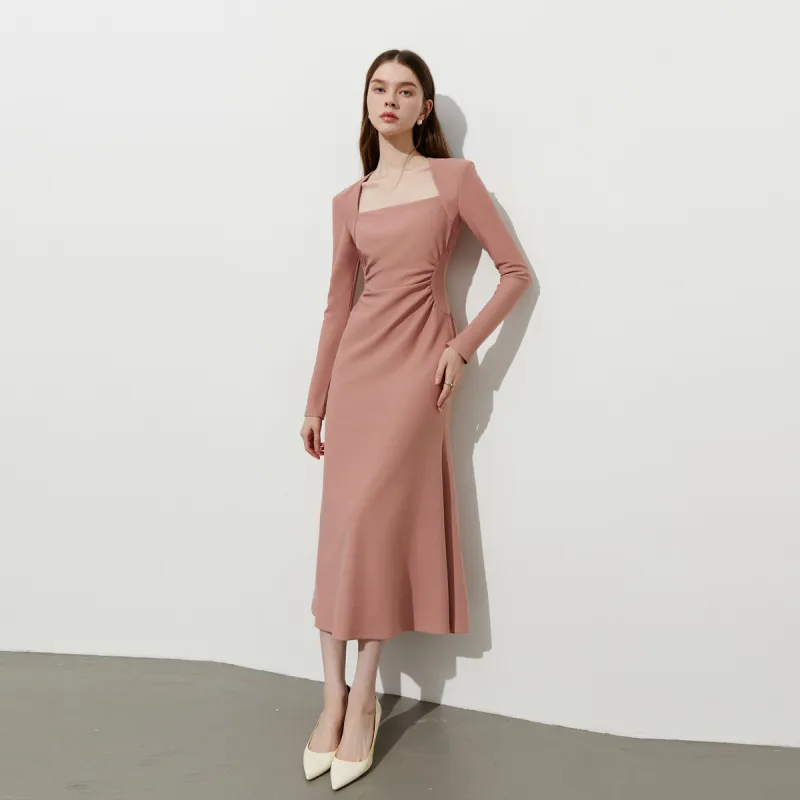 DPLAY Long Sleeved Dress Women's Gray Orange Pink-1