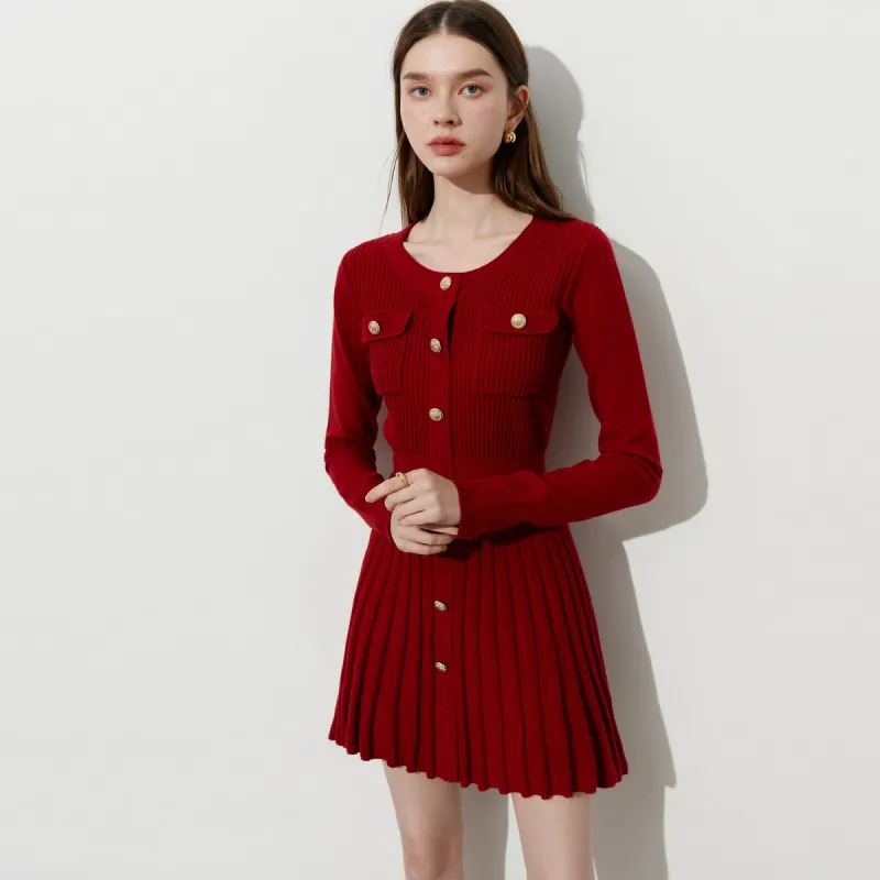DPLAY Long Sleeved Dress Women's New Year Red-2