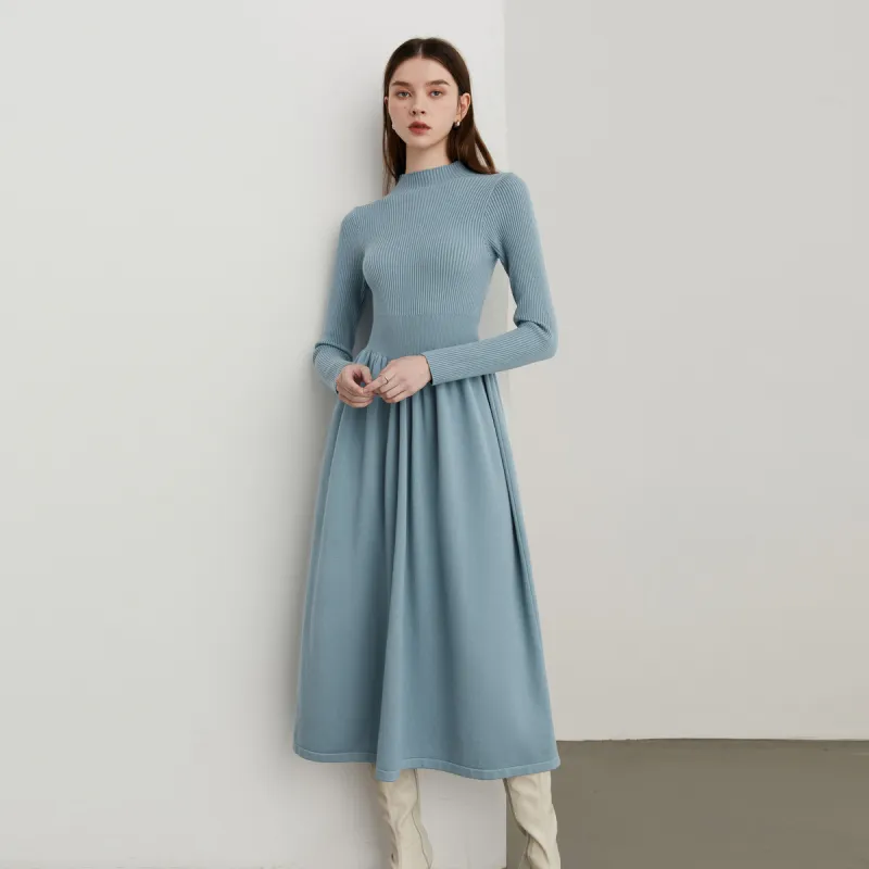 DPLAY Long Sleeved Dress Women's Sea Salt Blue-6
