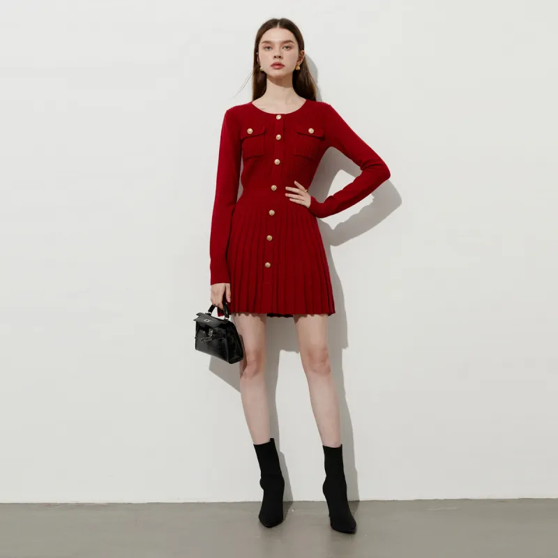 DPLAY Long Sleeved Dress Women's New Year Red-4