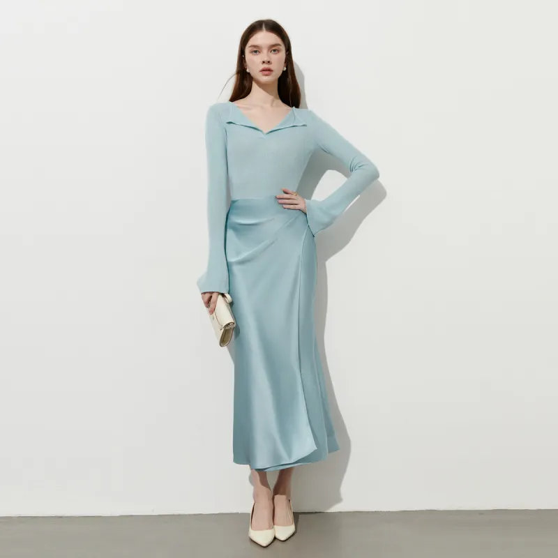 DPLAY Casual Long Skirt Women's Sea Salt Blue-2