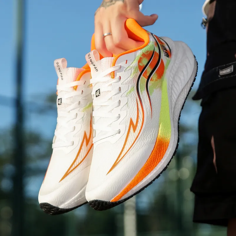 Qing Pao Running Shoes Men Low Top White-6