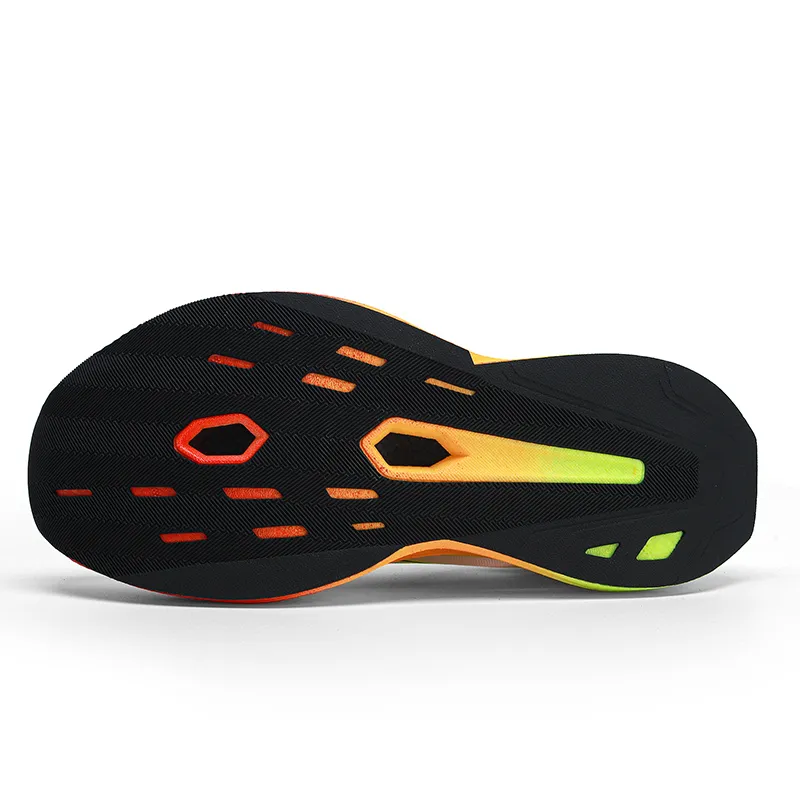 Qing Pao Cushioning Slip Resistant Low Top Full Length Carbon Fiber Plate Racing Running Shoes Men's White Yellow-5