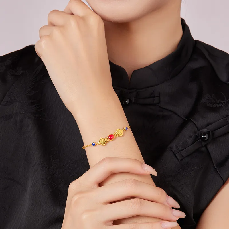 SUNFEEL Palace Enamel Collection, Bao Luo Zhu Enamel Filigree Solid Gold 999 .9 Priced In Gram Gold Bracelet Women's-4