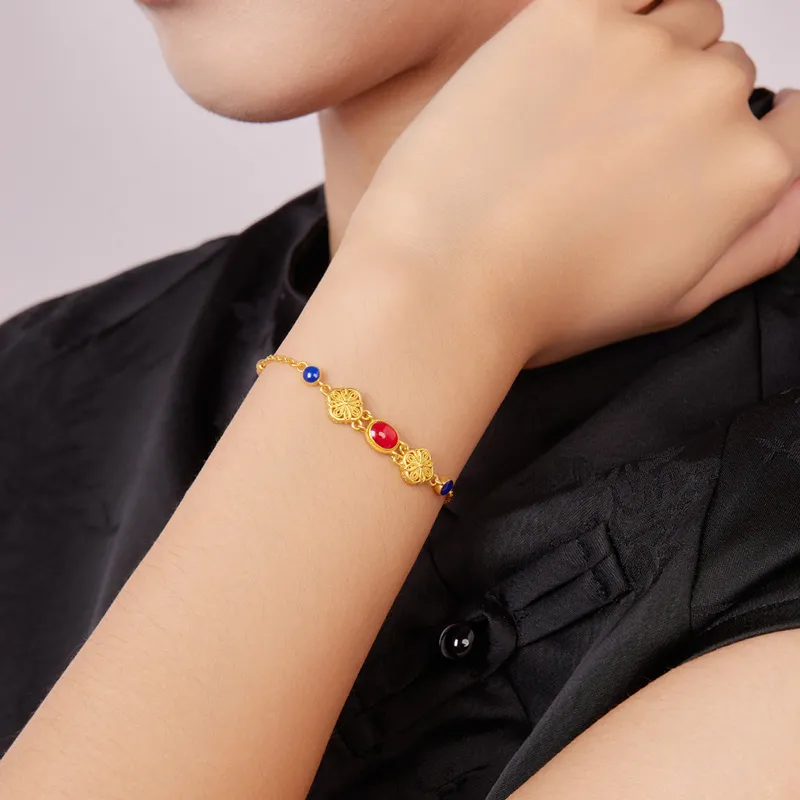 SUNFEEL Palace Enamel Collection, Bao Luo Zhu Enamel Filigree Solid Gold 999 .9 Priced In Gram Gold Bracelet Women's-3