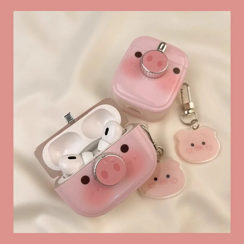 SHIBADU Suitable For AirPods TPU Pink Piglet Magnetic Pop Up Cover 2nd Generation Wireless Bluetooth Headphone Cases-2