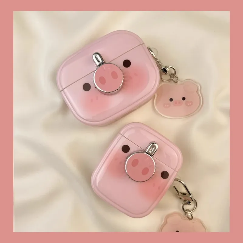SHIBADU Suitable For AirPods TPU Pink Piglet Magnetic Pop Up Cover 2nd Generation Wireless Bluetooth Headphone Cases-1