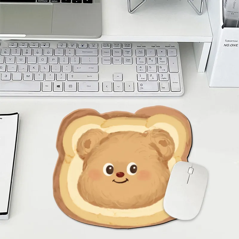 SHIBADU Rubber Cute Toast Bear Small Size Irregular Shape Mouse Pad Cartoon Office Desk Pad Mouse Pads-10