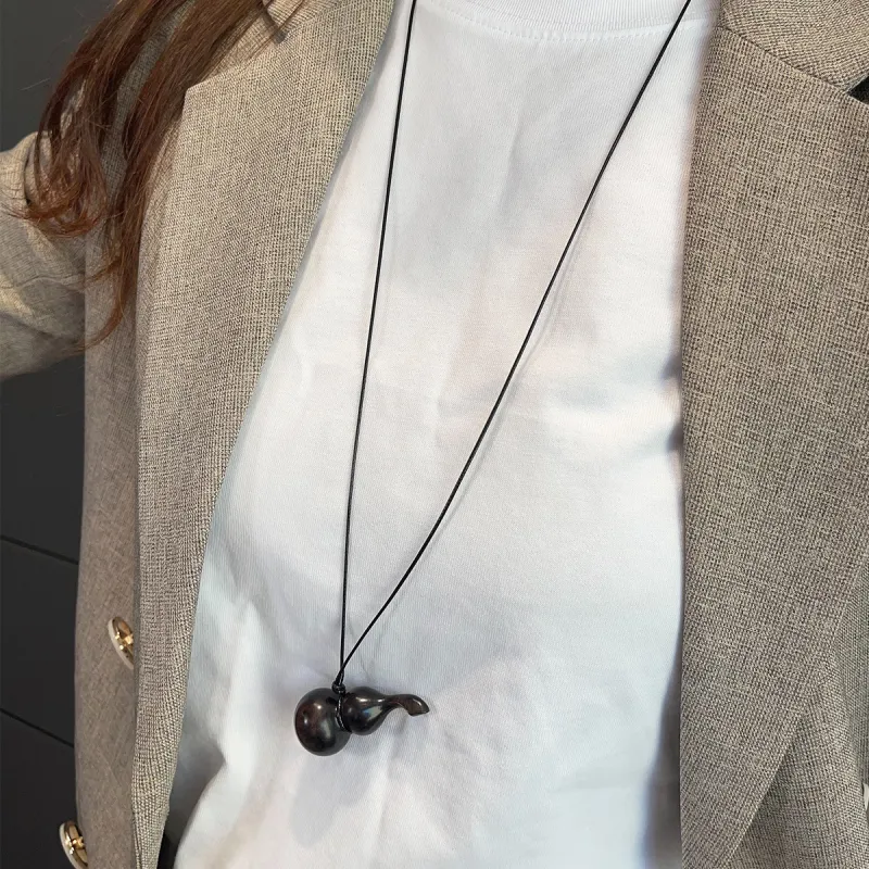 PANDUONA Ebony Wood Necklaces Unisex Black/Red/Brown-9
