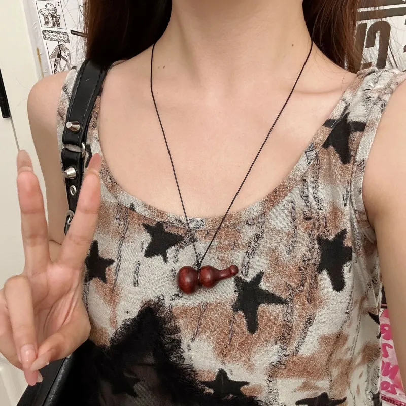 PANDUONA Ebony Wood Necklaces Unisex Black/Red/Brown-21