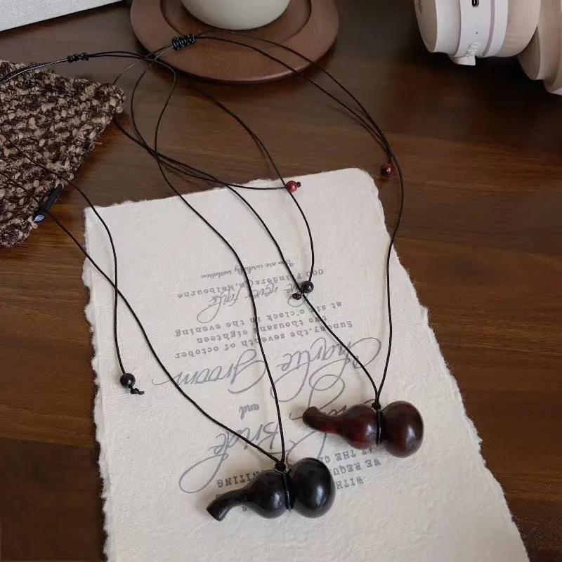 PANDUONA Ebony Wood Necklaces Unisex Black/Red/Brown-16
