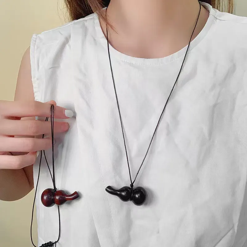 PANDUONA Ebony Wood Necklaces Unisex Black/Red/Brown-14