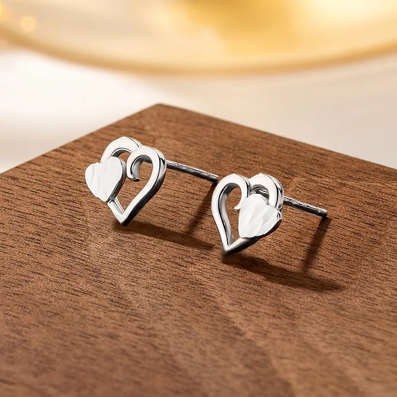 P&N S999 Fine Silver Stud Earrings Women's Silver White-1