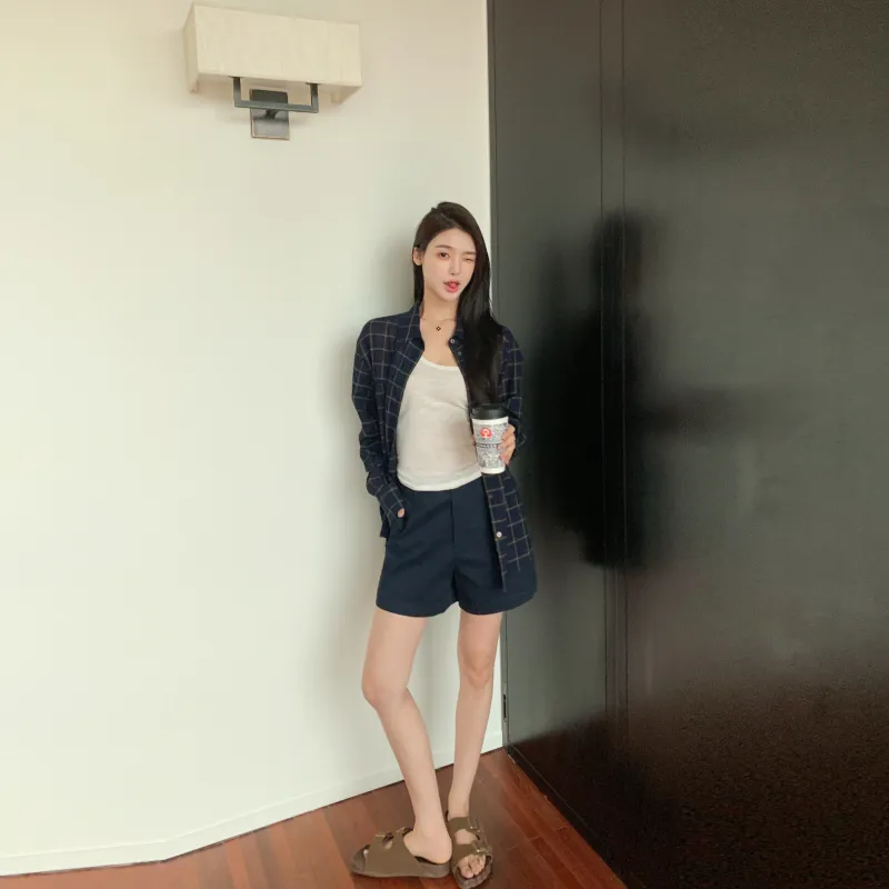 FAIRFAFO Casual Shorts Women's Blue-2