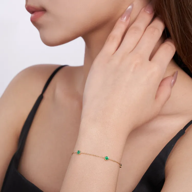 JIUXIAOJIANG Cultivated Emerald Bracelets Women's Green-3