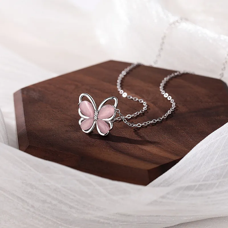 TUTAE 925 Sterling Silver Necklaces Women's Pink-6