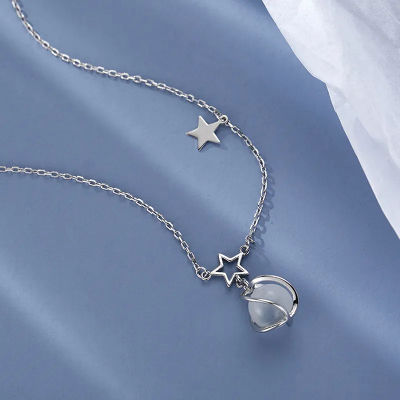 TUTAE Glass Cat Eye Necklaces Women's-5