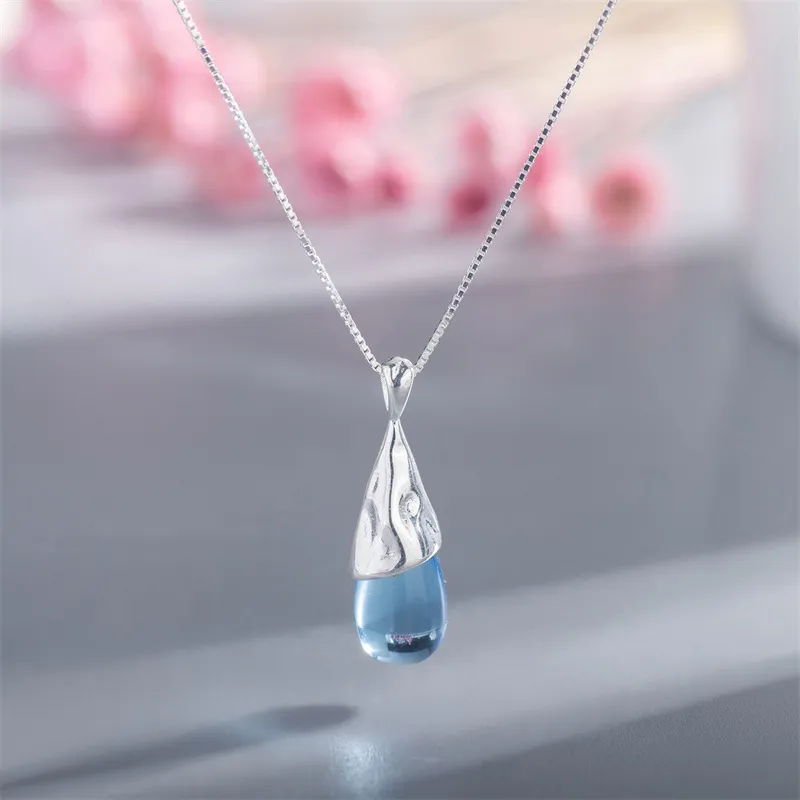 TUTAE 925 Sterling Silver Necklaces Women's Blue-3