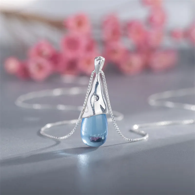 TUTAE 925 Sterling Silver Necklaces Women's Blue-4