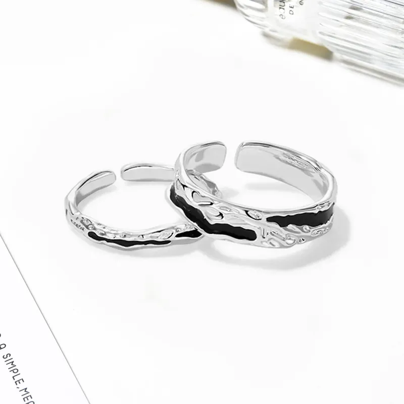 TUTAE Alloy Rings Unisex Silver/Black-5